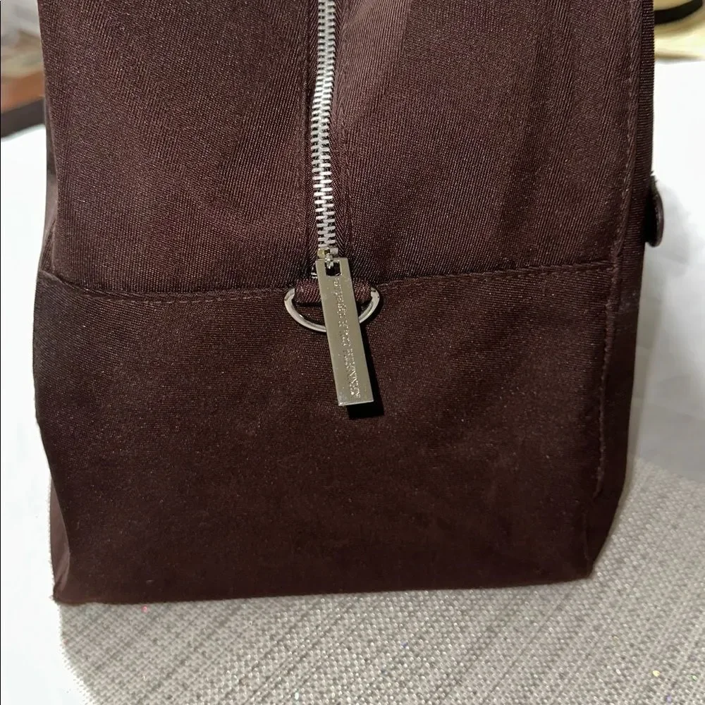 KC Sig Brown Canvas Faux Leather Silver Tone Hardware Duffel Bag with a Strap